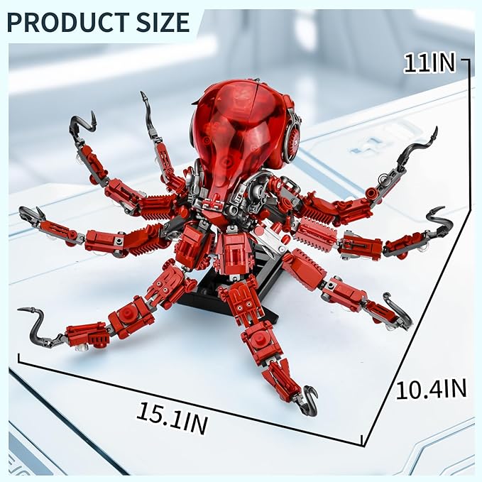 Mechanical Octopus Building Sets for Adult Ocean Animal Collection Toy with Display Stand and Light Home Office Decor and Idea Gift for Teen 14+(882PCS)