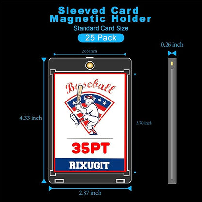 25-Pack Sleeved Card Magnetic Holders - 35pt Magnetic Card Case Fits Sleeved Card First One Touch Card Holder Inner Size 2.63″×3.70″ Clear Hard Case for Trading Cards Sports Card Games Cards ﻿