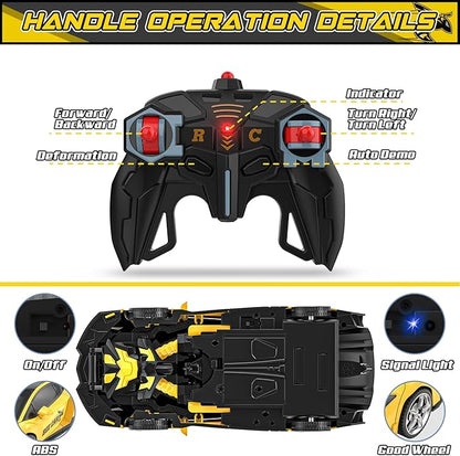 BLUEJAY Transform Rc Cars for Boys 4-7 8-12 2.4Ghz Remote Control Car 1:18 Scale Transforming Robot One-Button Deformation 360° Rotation Car Toy Gifts for Boys 3-5