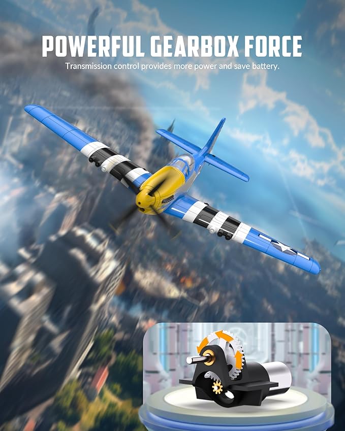 VOLANTEXRC RC Plane 4 Channel P51D Mustang Remote Control Airplane Fighter RTF with 6-Axis Gyro 3 Modes Easy to Fly 2.4GHz Radio Controlled Aircraft for Beginners &amp Adults (Blue)
