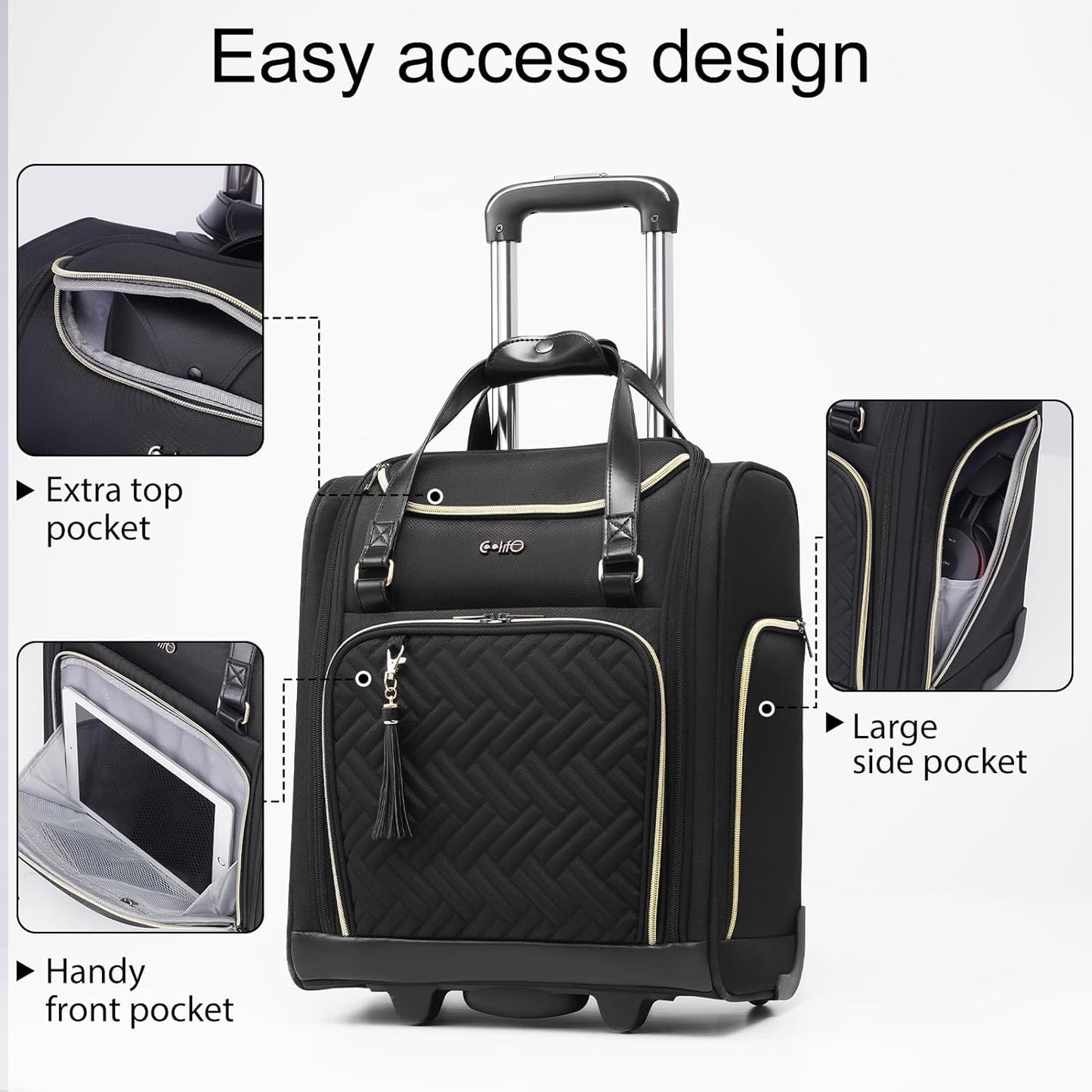 Coolife Luggage Carry On Luggage Underseat Luggage Suitcase Softside Wheeled Luggage Lightweight Rolling Travel Bag Underseater (Champagne Gray, Carry-On 16-Inch)