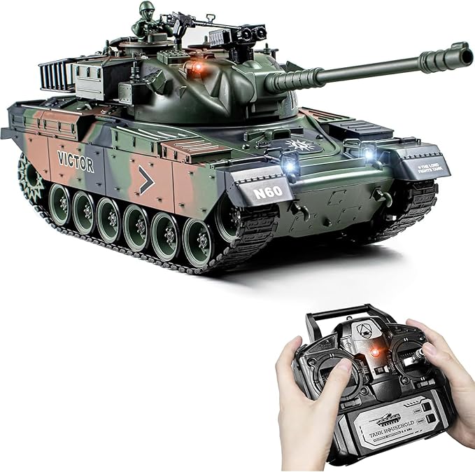1:18 RC Tank 2.4Ghz US M60 Remote Control Tank Model Toys 15 Channel Battle Military Toy with Smoke Light Sound Volume Switch Army Toy for Adult and Kid