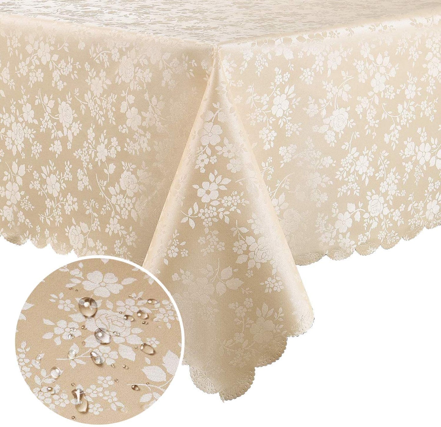 smiry Waterproof Vinyl Tablecloth, Rectangle Heavy Duty Table Cloth, Wipeable Table Cover for Kitchen and Dining Room (Beige, 60" X 84")