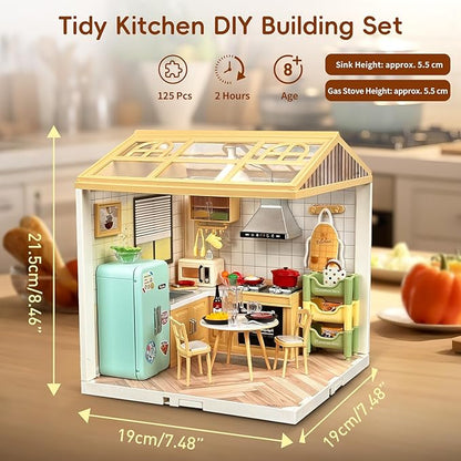 LED Building Blocks for Adults 1:24 DIY Miniature Dollhouse Kits with Roof &amp Dustproof Cover Tiny House Toy Building Sets for Kids Ages 8-12-15 Birthday Hobbies Gift for Men Women Boy Girl
