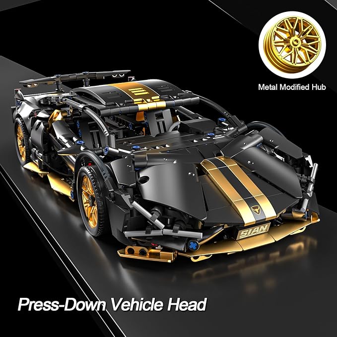 Sport Car Building Block Sets for AdultsTechnical Black Race Car Collectible 1:14 Model Scale MOC Engineering Toys Kits Birthday Gifts for Boys Men Teens Car Fans Age 8+ 8-12 12 13 14 14+