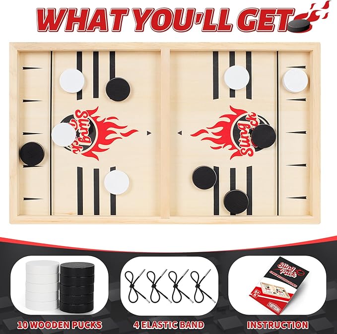 Large Fast Classic Slingshot Puck Game Wooden Hockey Board Games for Family Night Table Game for Adults and Kids 2 Player Games for Ages 6 and Up Test Speed and Accuracy Air Hockey