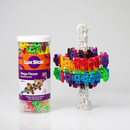 Mega Flexer Rainbow Colors. Building Blocks Kit for Kids Girls and Boys. Learn About Science and Engineering with This STEM STEAM Toy. Gift Option for Children