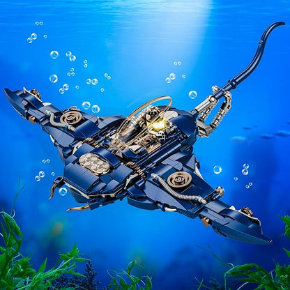 Mechanical Fish Building Set for Audlts Sea Animal Building Block Toy with Display StandFish Model for Office DecorGreat Gifts for Boys Grils 8+689PCS