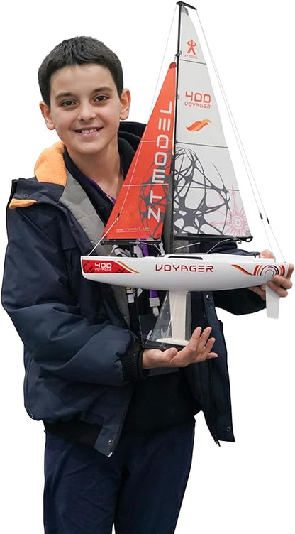 PLAY STEAM Voyager400 2.4GHz RC Motor Powered Sailboat in Red - 26 Tall