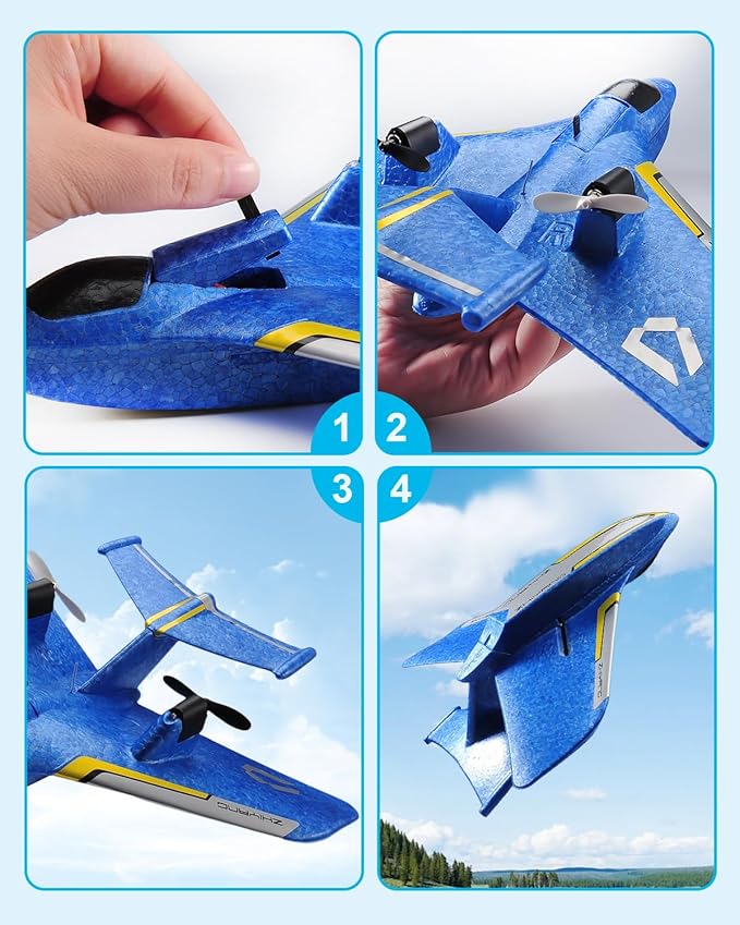 Remote Control Airplanes for Kids 2.4Ghz RC Water Plane Gifts for Boys Age 8-13 Year Old Easy to Fly Mini Glider with Gyro/Lights/2 Batteries Cool Toys for Birthday Christmas (Blue)