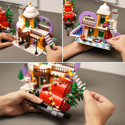 Christmas Holiday Snow House Building Toy Set with LightsCompatible with Lego Chritmas VillageXmas Gifts for Boys and GirlsFamily 1224 pcs
