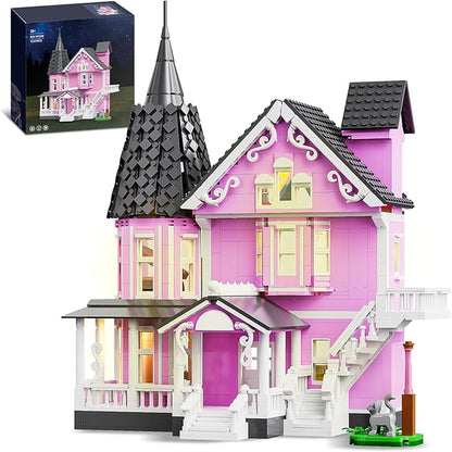 Pink Girls House Building Set with Light Haunted House Construction Building Toys Architecture Building Kit for Adults Compatible with Lego Halloween for 14+ (1537 PCS)