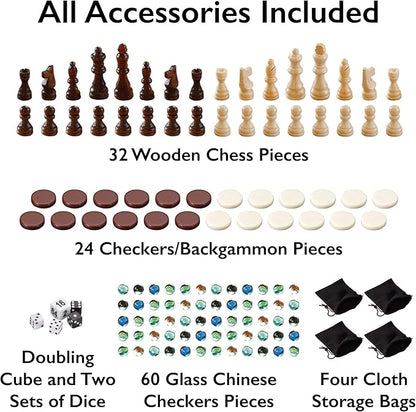 Mainstreet Classics Broadway 5-in-1 Combo Board Game Set: Chess Checkers Backgammon Chinese Checkers and Dice Games