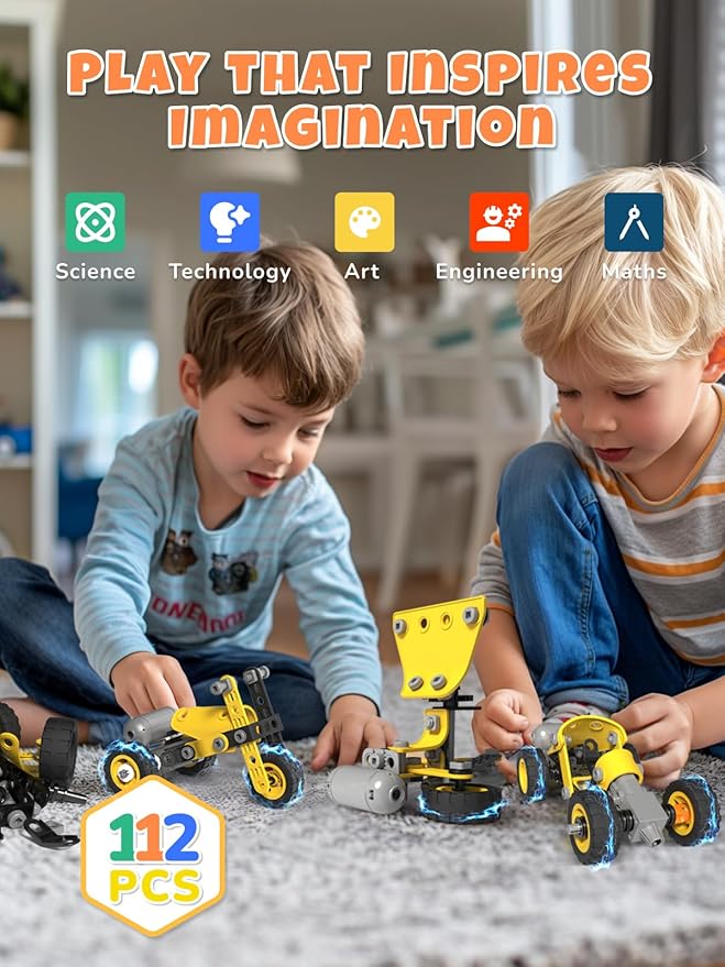 10 in 1 STEM Building Toys for Kids Ages 4-8 Educational Construction Engineering Building Kit for Boys Girls Motorized Bulldozer Excavator Toy Set