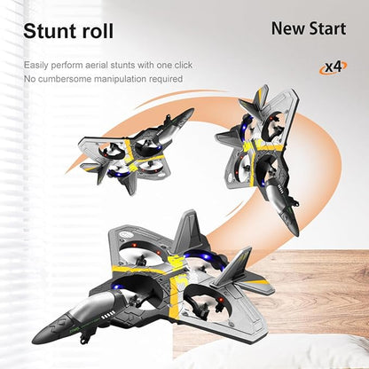 V17 Remote Control Airplane RC Planes RC Fighter Jet Toy for Kids Adults 8-16 Remote Control Planes with LED Light 2 Batteries 360° Stunt Spin Durable Foam Gifts for Boys (Grey + 2 Batteries)