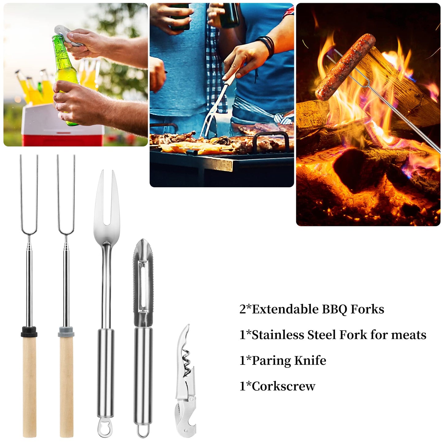 Camping Cooking Utensils Set, Stainless Steel Grill Tools, Camping BBQ Cookware Gear and Equipment for Travel Tenting RV Van Picnic Portable Kitchen Essentials Accessories (Black-16 PCS)