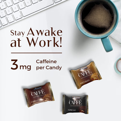 Maestro Massimo Center Filled Hard Pocket Coffee Candy, 3mg Caffeine per Candy, Individually Wrapped, Macchiato, Espresso, Cappuccino Flavored, 2.2 Pound Bulk Bag - Pack of 1