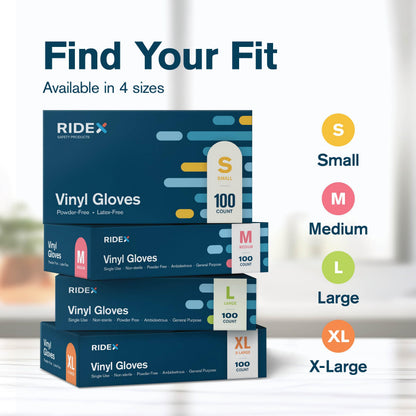 Ridex Disposable Gloves, Latex-Free Clear Vinyl, Small, 1000-Count, Thick Powder-Free, All-Purpose, Ambidextrous, Dispenser Box Gloves 100 Pieces