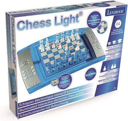 Lexibook ChessLight® Electronic Chess Game with Touch-Sensitive Keyboard and Light and Sound Effects 32 Pieces 64 Levels of Difficulty Battery or Plug Blue/Grey LCG3000