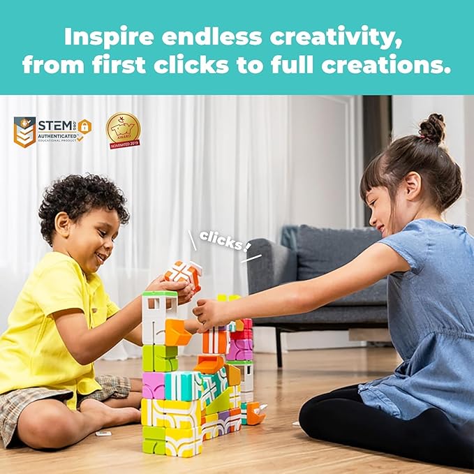 QBI Magnetic Blocks for Toddlers Ages 3+ | STEM Magnetic Block Tracks with Wheel Bulldozer &amp Tiles | 3D Colorful Magnet Building Blocks for Boys &amp Girls | Early Learning Sensory Toy – 21 Piece