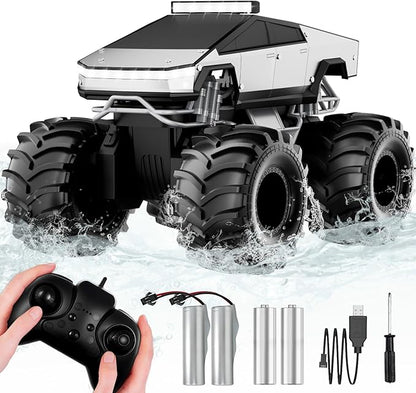 Remote Control Car 1:18 Amphibious RC Cars 4WD All Terrain Off-Road Pickup 2.4GHz Waterproof Cyber Truck 360° Rotatable Monster Truck Toys for Boys Christmas Birthday Gifts Age 6 7 8 9 10-13+