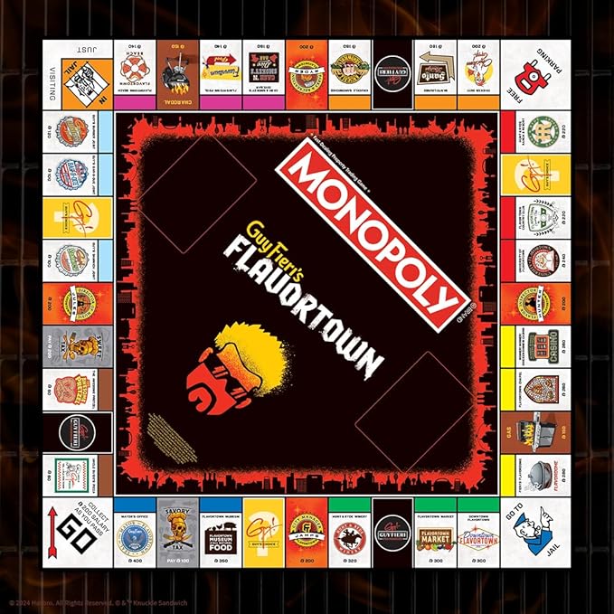 Monopoly: Flavortown Board Game Featuring '68 Chevy Camaro Knuckle Sandwich Coin and More Buy Sell Trade Guy Fieri’s Restaurants Build Your Own Culinary Empire Officially Licensed Merchandise