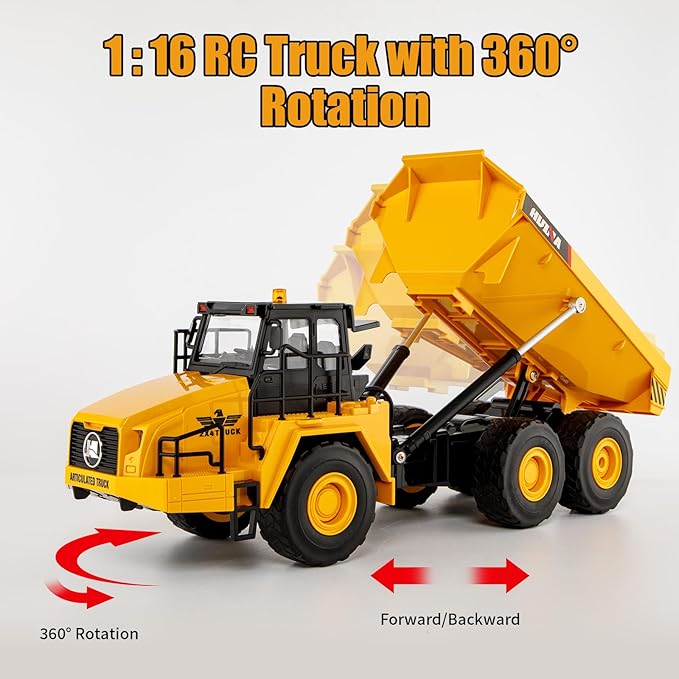 16.5 Inch Remote Control Dump Truck 11-Channels 1/16 Scale 6.6LBS Load Capacity RC Heavy Duty Semi Alloy Construction Vehicles Toy for Boys Kids 8y+ 12y+ (6-Wheels)