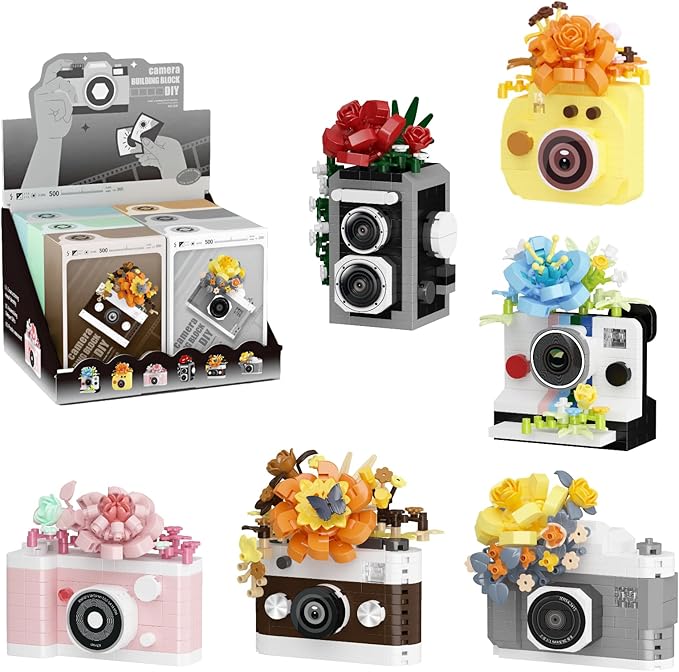 6 Mini Flowers Camera Micro Bricks Building SetMiniature Toys for Home Decor Creative Gifts for Adults Teens 14+ or Photography Fans 1652 Pieces