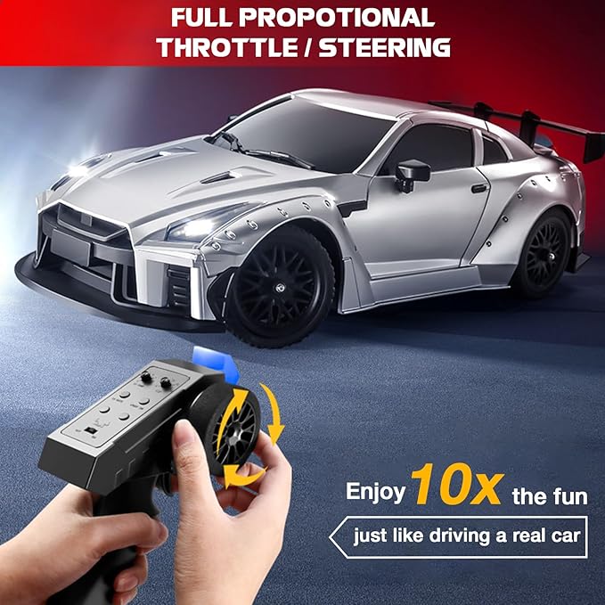 1/16 Scale RC Drift Car MN-268 RWD Mini RC Vehicles Model with Gyro Spare Tires &amp LED Lights for Adults Hobby Toy Gifts (Black)