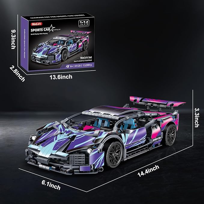 1329 Piece Sports Car Building Blocks Toys Boys or Adults Kits 1:14 Race Car Model Building Set Adult Collectible Model Cars Set to Build STEM Super Cars Sets for Boys Girls Age 6-12 8-14