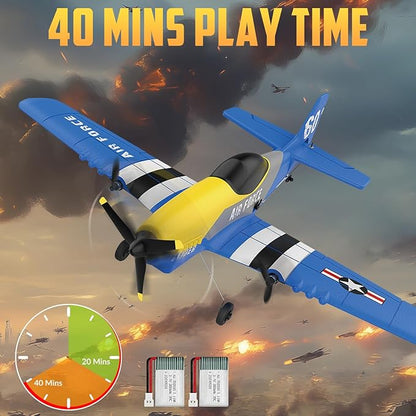 HAWK'S WORK 3 Channel RC Plane P-51D Mustang Remote Control Airplane Ready to Fly 2.4GHz 6-axis Gyro Stabilizer Easy to Fly for Kids &amp Beginners