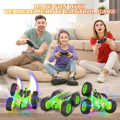 Remote Control Car Rc Cars Stunt RC Car Toys Upgraded Strip Lights and Headlights Kids Toys Double-Sided 360° Rotating 4WD Drift Truck for Boys Girls Birthday Gift (Green)