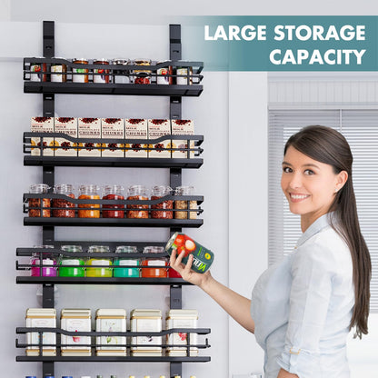 Over The Door Pantry Organizer，9-Tier Over The Door Organizer with Adjustable Basket，Metal Hanging Pantry Organizers and Storage for Kitchen, Back of Door Seasoning Rack