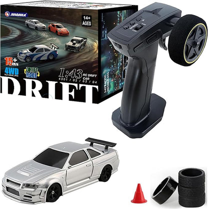 1/43 Mini RC Drift Car 2.4GHz RTR Full Proportional Remote Control Cars 4WD High Speed Racing Lights Kit and Racing Tires (4304)