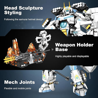 HIGH GODO Samurai Mech Warrior Building Sets Robot with Long Swords Shields Display Base Building Toy Set 1588 Pieces Creative Collectible Ninja Gift Set for Adults Man Teens 14+