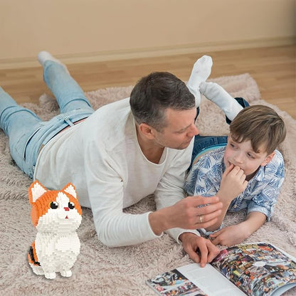 Larcele Micro Building Blocks Set DIY Mini Building Toy Bricks for Age Over 12 Years 1296 Pieces KLJM-05 (Munchkin Cat-Orange)