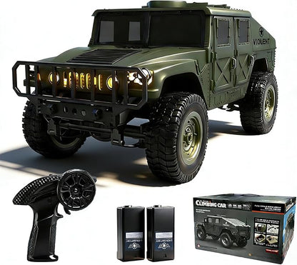 2.4GHz All Terrain RC Military Truck 4WD Remote Control Car Off Road Waterproof with Headlights Turn Signal Lights and Rechargeable Batteries Vehicle Toy Gifts for Adults Kids Age 8+ (Green)