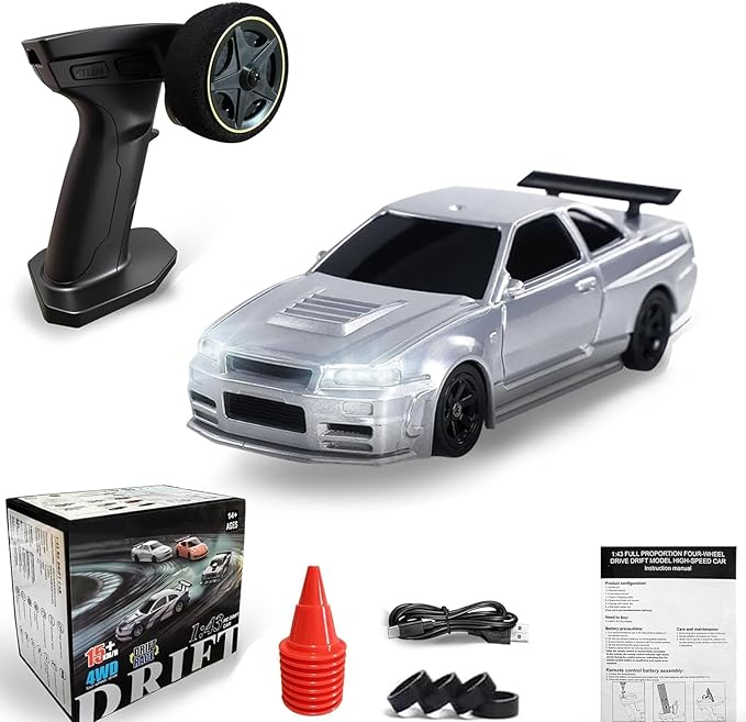 1/43 Mini RC Drift Car with Gyroscope 2.4GHz 4WD Full Proportional High Speed Micro Hobby RC Cars with Lights Racing Tires Fast Small Remote Control Car Toy Model Gift for Adults Kids Boys Girls