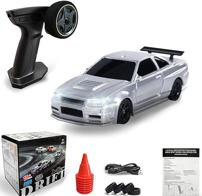 1/43 Mini RC Drift Car with Gyroscope 2.4GHz 4WD Full Proportional High Speed Micro Hobby RC Cars with Lights Racing Tires Fast Small Remote Control Car Toy Model Gift for Adults Kids Boys Girls