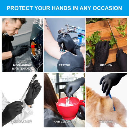 FINITEX Black Nitrile Disposable Medical Exam Gloves - Box of 100 PCS 6mil Powder-Free Latex-Free For Examination Home Cleaning Food Glove (Medium)
