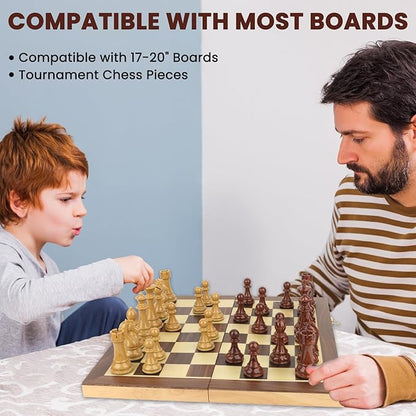 Large High Polymer Weighted Chess Pieces with 3.8'' King - 2 Extra Queens Tournament Chess Set - Chess Pieces Only Travel Chess Sets with Storage Bag for Family Board Game Gift