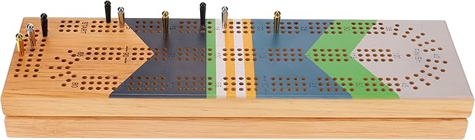 Canoe Cribbage Board Game Set Placid Nautical Print Continuous 3 Track Travel Cribbage Boards Unique Wooden Board Games for Adults 9 Metal Cribbage Pegs 12 Inches