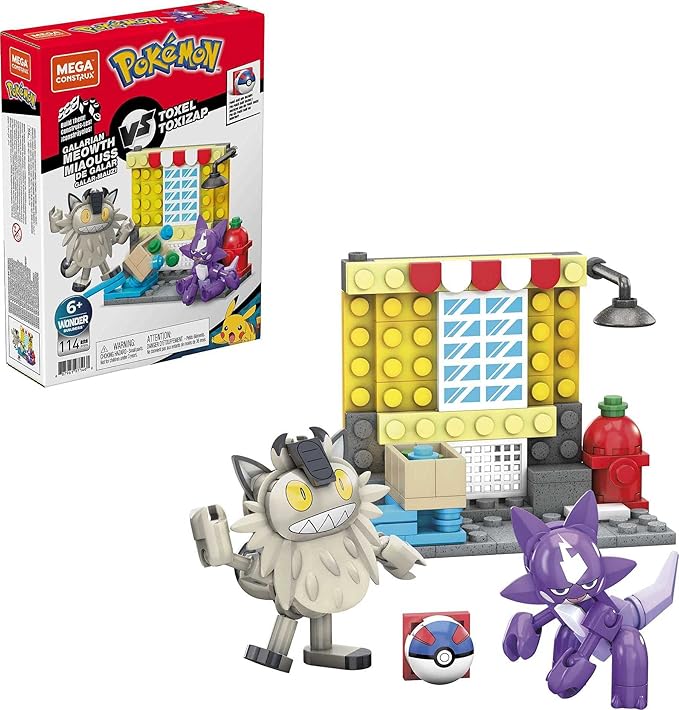 MEGA Pokémon Action Figures Building Toy Collectible Toxel vs. Galarian Meowth with Great Ball
