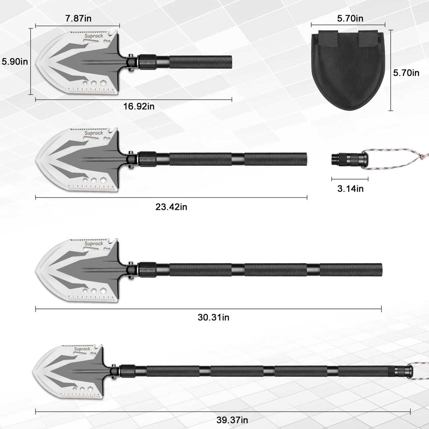 Suprock Survival Shovel High Carbon Steel Tactical Shovel Axe Folding Entrenching Tool Camping Hiking Shovel Carrying Pouch Car Emergency Survival Gear