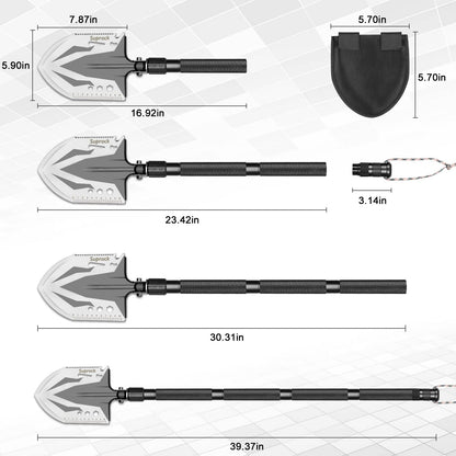 Suprock Survival Shovel High Carbon Steel Tactical Shovel Axe Folding Entrenching Tool Camping Hiking Shovel Carrying Pouch Car Emergency Survival Gear