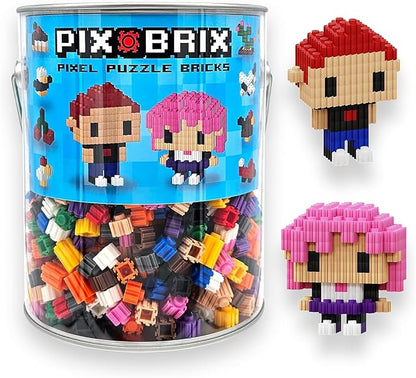 Pix Brix Pixel Art Puzzle Bricks Bucket – 1500 Piece Pixel Art Kit with 12 Colors Dark Palette – Interlocking Building Bricks 2D and 3D Builds – Stem Toys Ages 6 Plus
