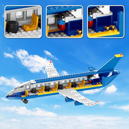 510 Pcs City Passenger Airplane Building Set 6 IN1 Plane Building Blocks Toys STEM Aircraft Bricks with Shuttle Bus Baggage TruckAirplanes Model Toys Gifts for Adults Boys Girls Age 6-12+