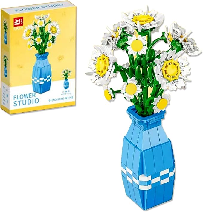 Daisy Building Set with Vase Compatible with Lego 541PCS Flower Bouquet Building Sets for Adults Artificial Flowers for Home Decor Christmas Birthday Valentines Gift for Her &amp Him 14+