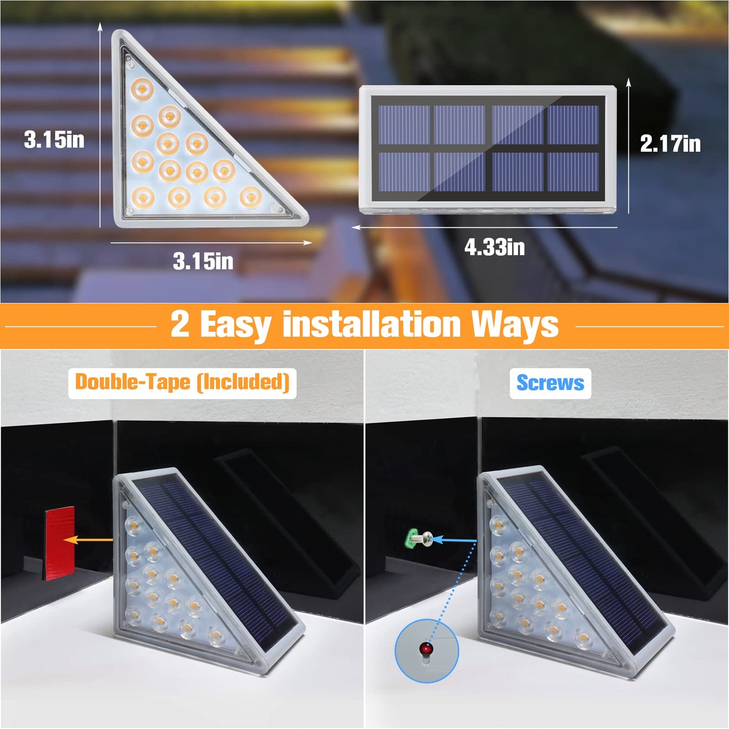 VOLISUN Solar Stair Lights 24 Pack, Solar Step Lights Outdoor Waterproof IP67, LED Outdoor Step Light