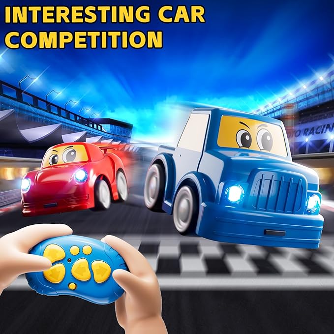 Remote Control Car for Toddlers 1-3 2-4 3-5 2 Pack Cartoon 2.4 GHz RC Cars for Kids Electric Hobby RC Car Toys Christmas Birthday Gifts Toys for Kids Boys Girls 2 3 4 5 6 Years Old